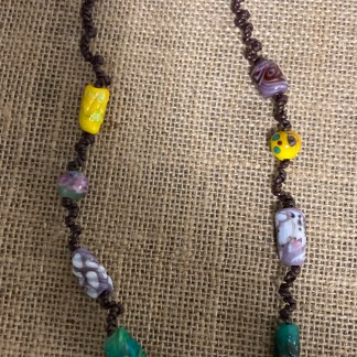 Yellow, Purple and Green Glass Bead Necklace