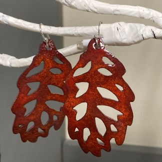 Large Red Leaf Earrings