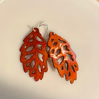 Small Orange Leaf Earrings